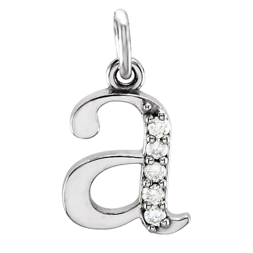 14k white gold diamond lowercase alphabet initial a pendant.