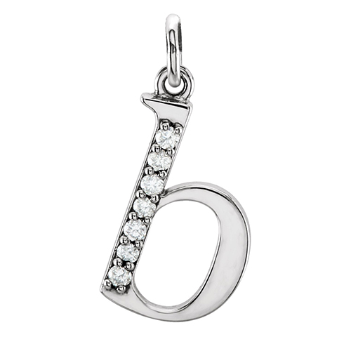 14k white gold diamond alphabet initial b pendant.