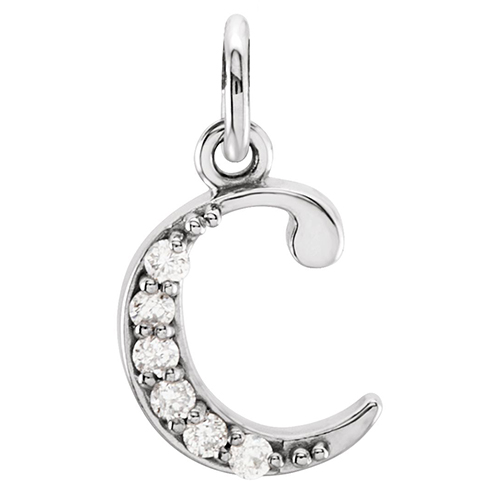 14k white gold diamond lowercase alphabet c pendant.