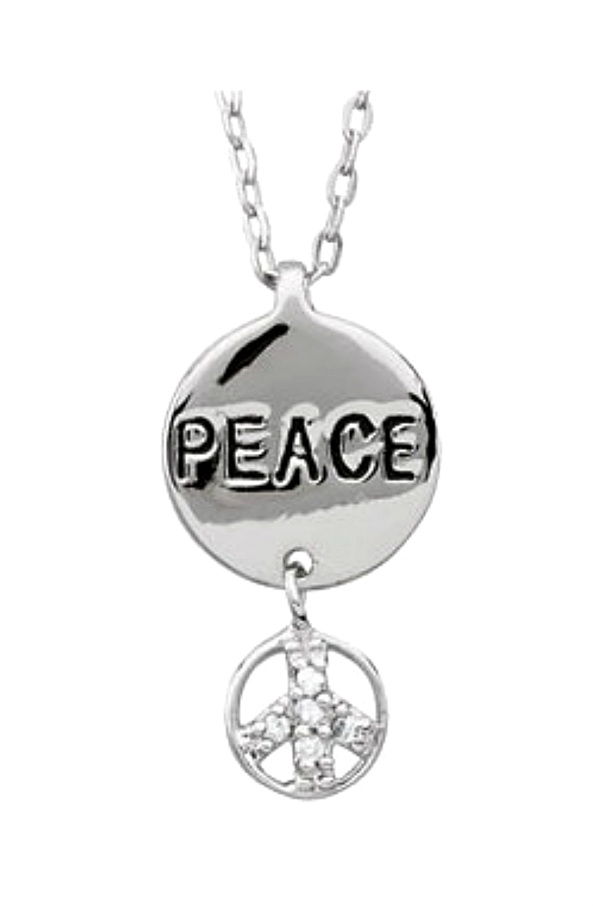 Children's CZ Peace Round Pendant Necklace In Sterling Silver. 