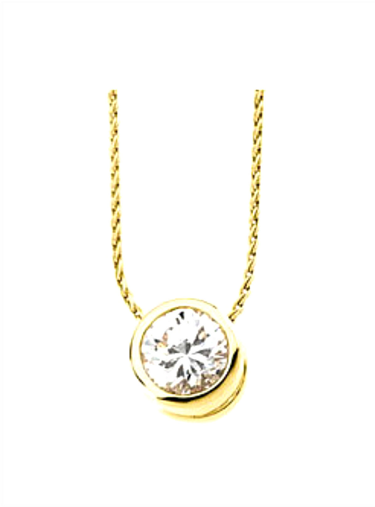 Bezel Set Lab Created Cubic Zirconia Necklace, 14k Yellow Gold. 