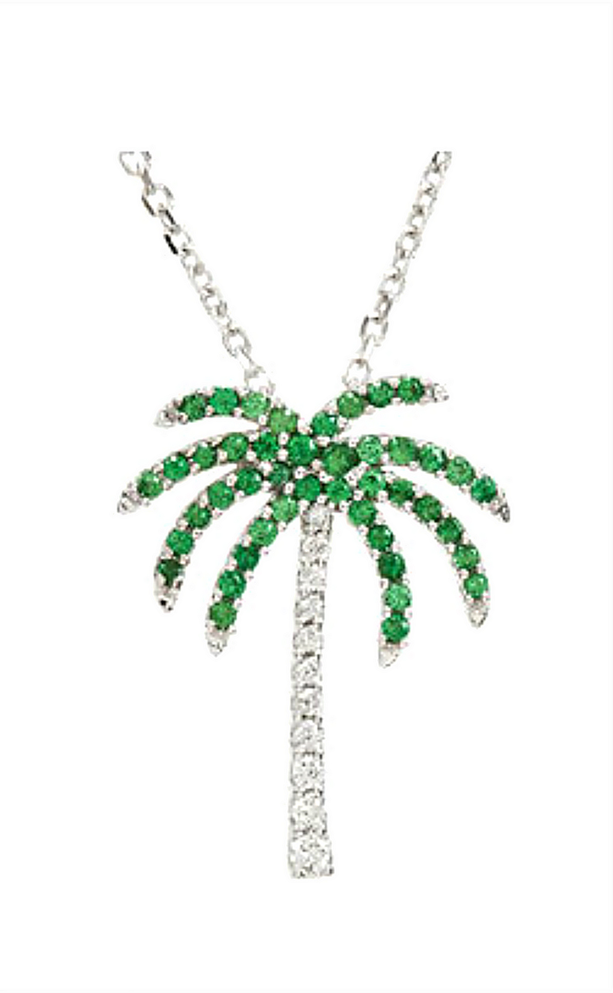 Tsavorite Garnet & .08 CTW Diamond Palm Tree Necklace, Rhodium-Plated 14k White Gold. 