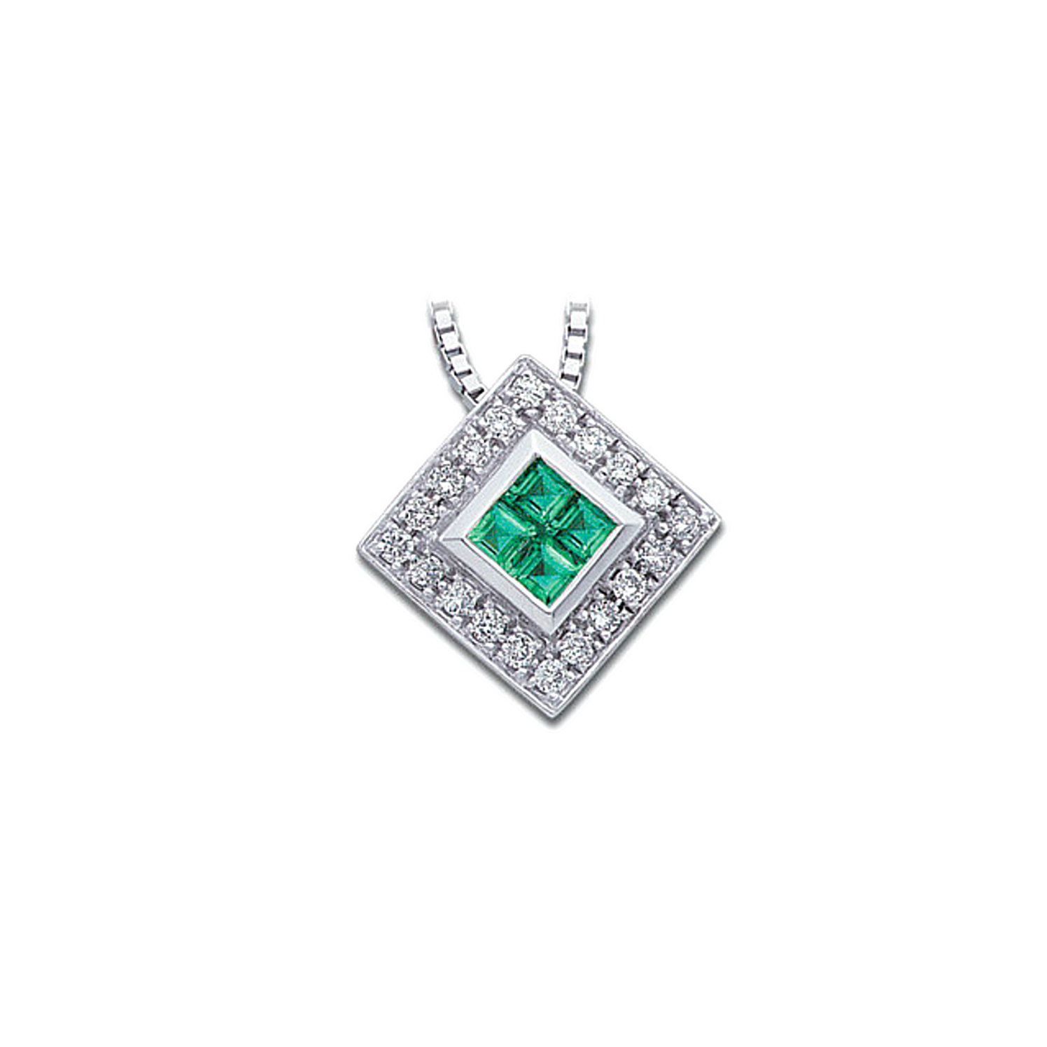 Princess Emerald and .26 CTW Diamond Necklace in 14k White Gold. 