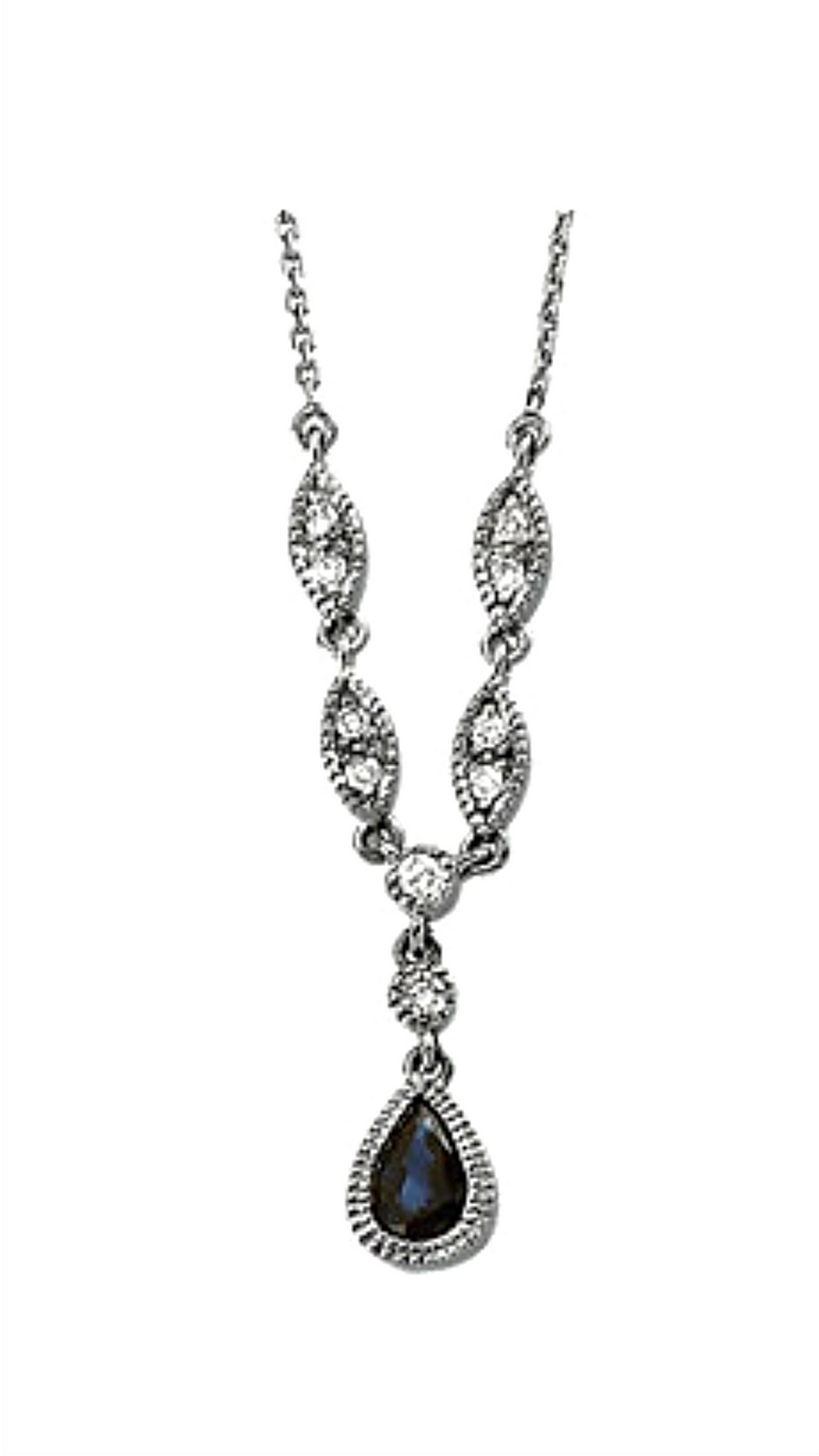 Blue Sapphire and 1/6 CTW Diamond Necklace, 14k White Gold. 