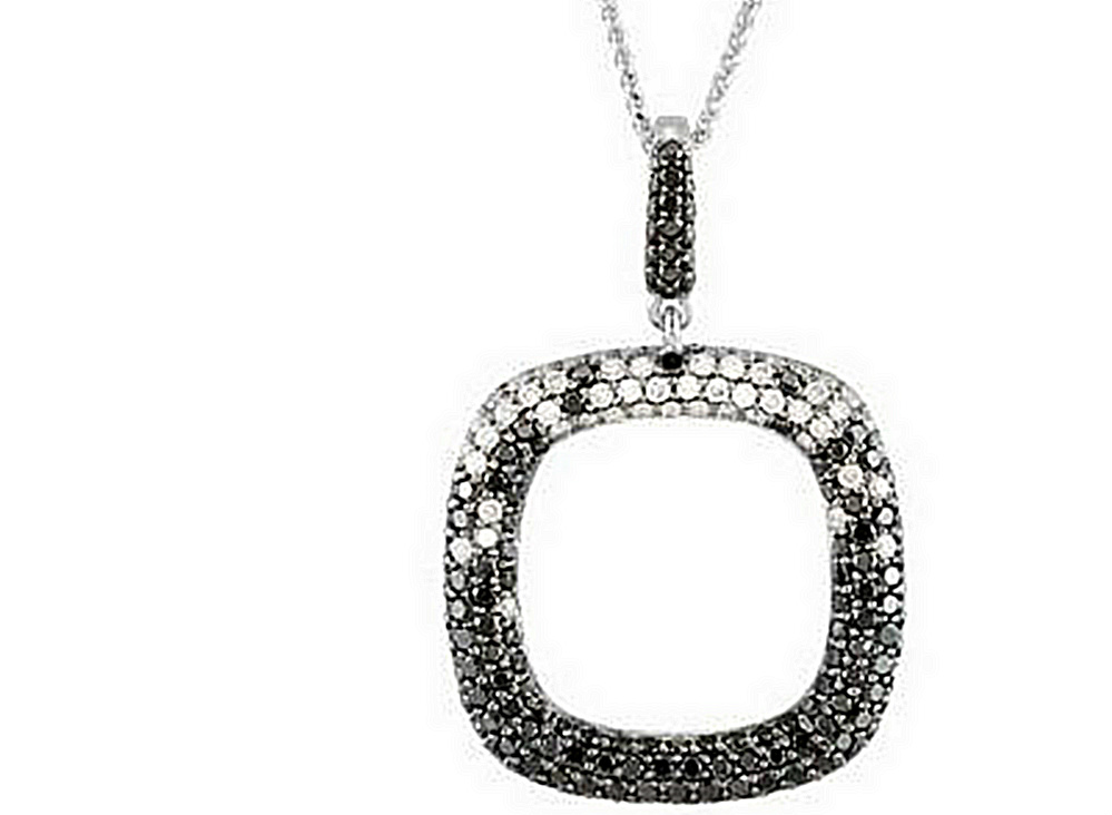 Black and White Diamond Geometric Necklace in Black Rhodium Plated 14K White Gold. 