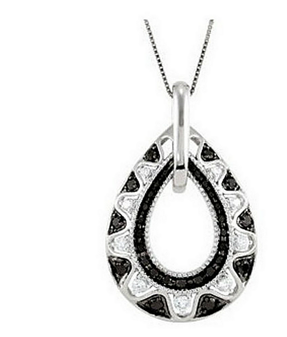 Black and White Diamond Necklace in 14k White Gold. 