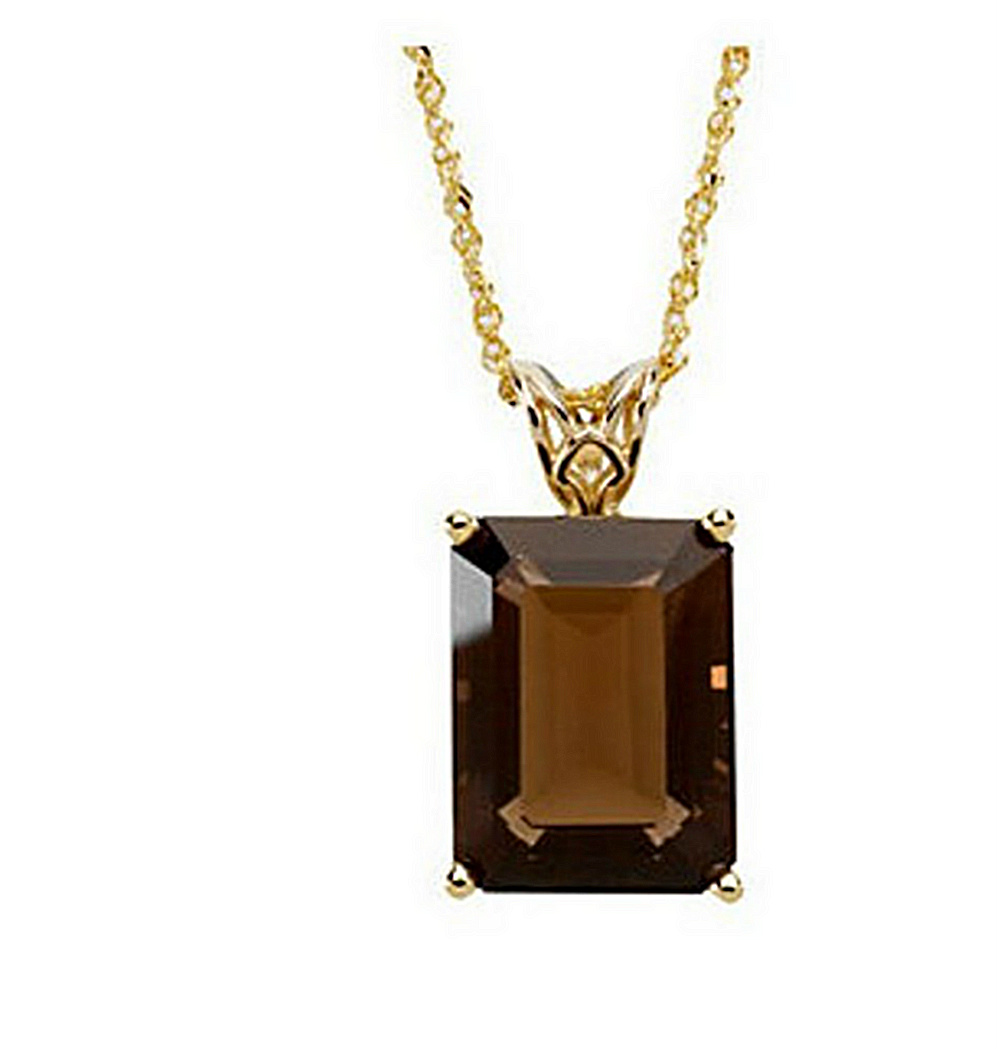 Genuine Smoky Quartz Necklace in 14k Yellow Gold. 