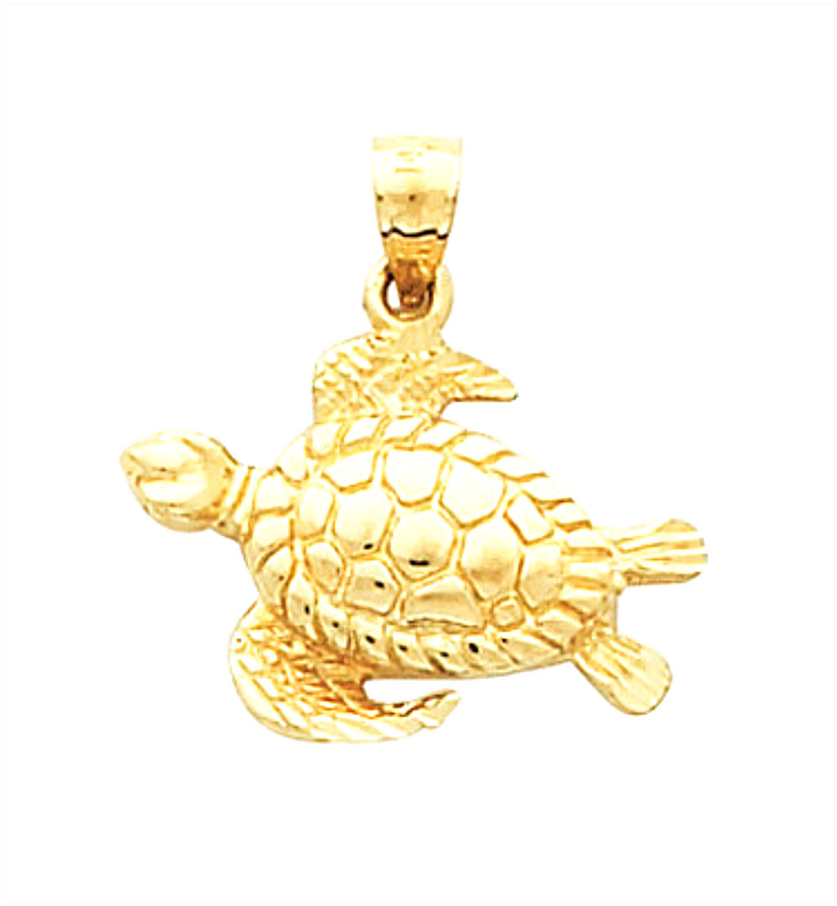 Etch Sea Turtle Pendant, 14k Yellow Gold