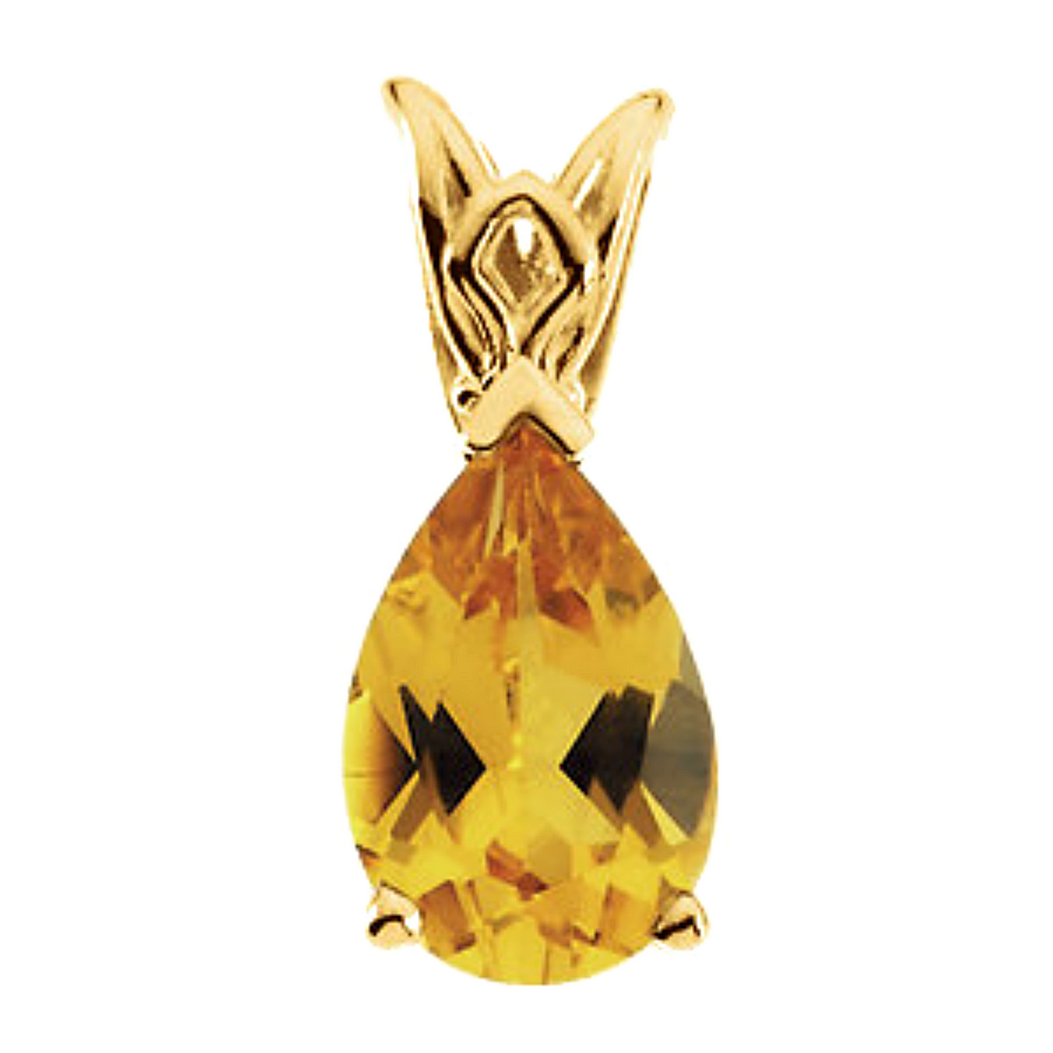 Citrine Pear Scroll Setting Pendant, 14k Yellow Gold