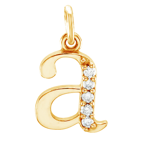 Smallcase initial 'a' with diamonds in 14k yellow gold.