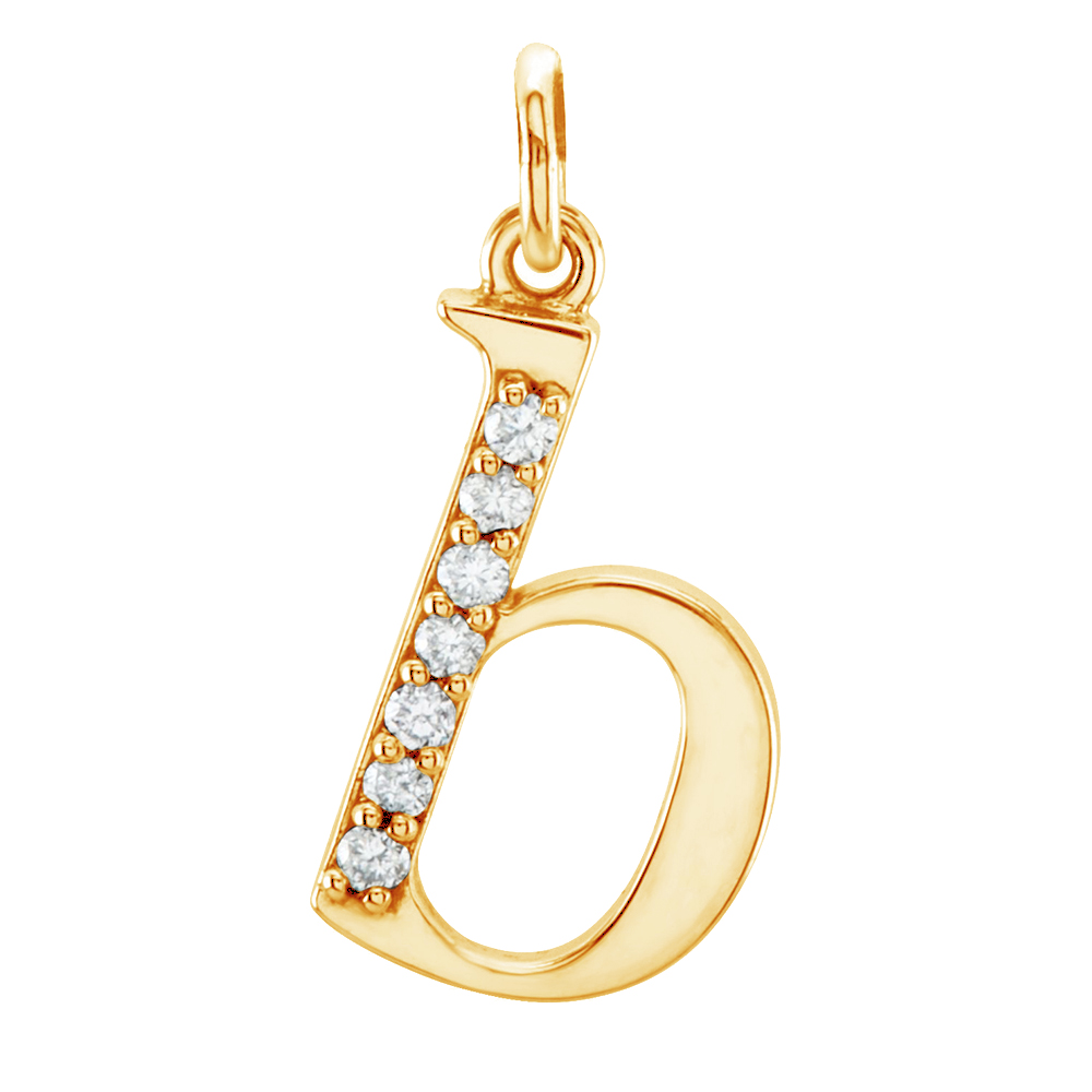 14k Yellow Gold Diamond Lowercase Initial b Pendant.