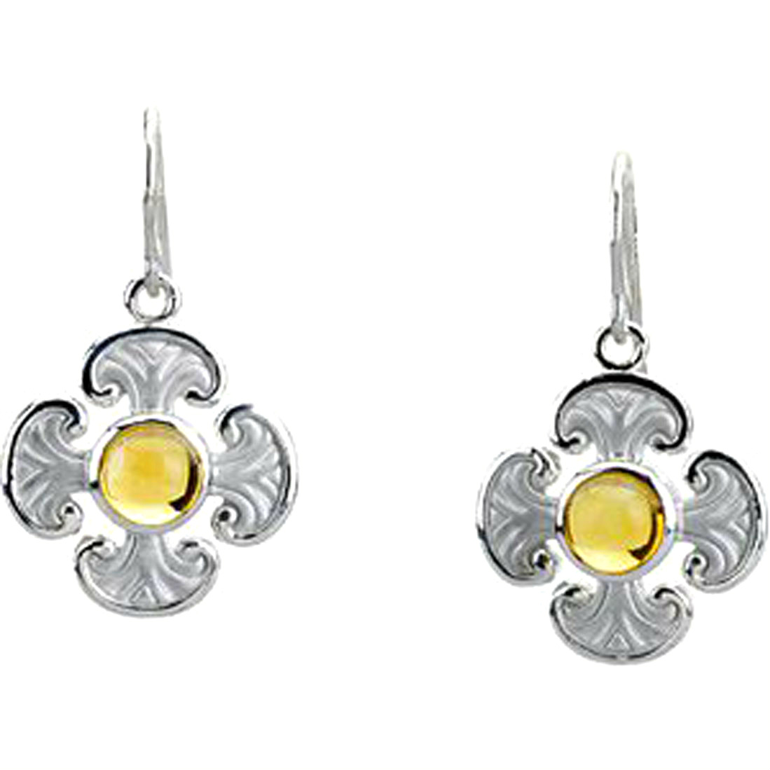 Citrine Cabochon Cross Earrings, 2.00 Cttw. Offered in Sterling Silver and 14k White Gold