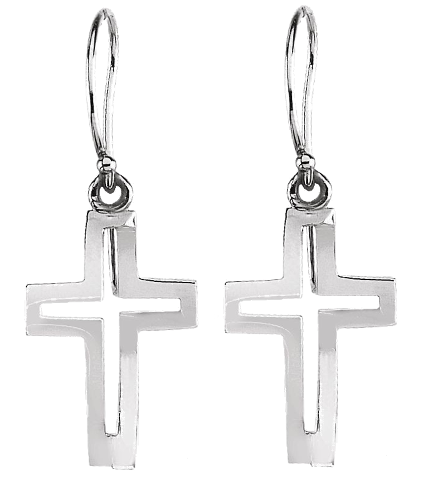 Citrine Cabochon Cross Earrings, 2.00 Cttw. Offered in Sterling Silver and 14k White Gold