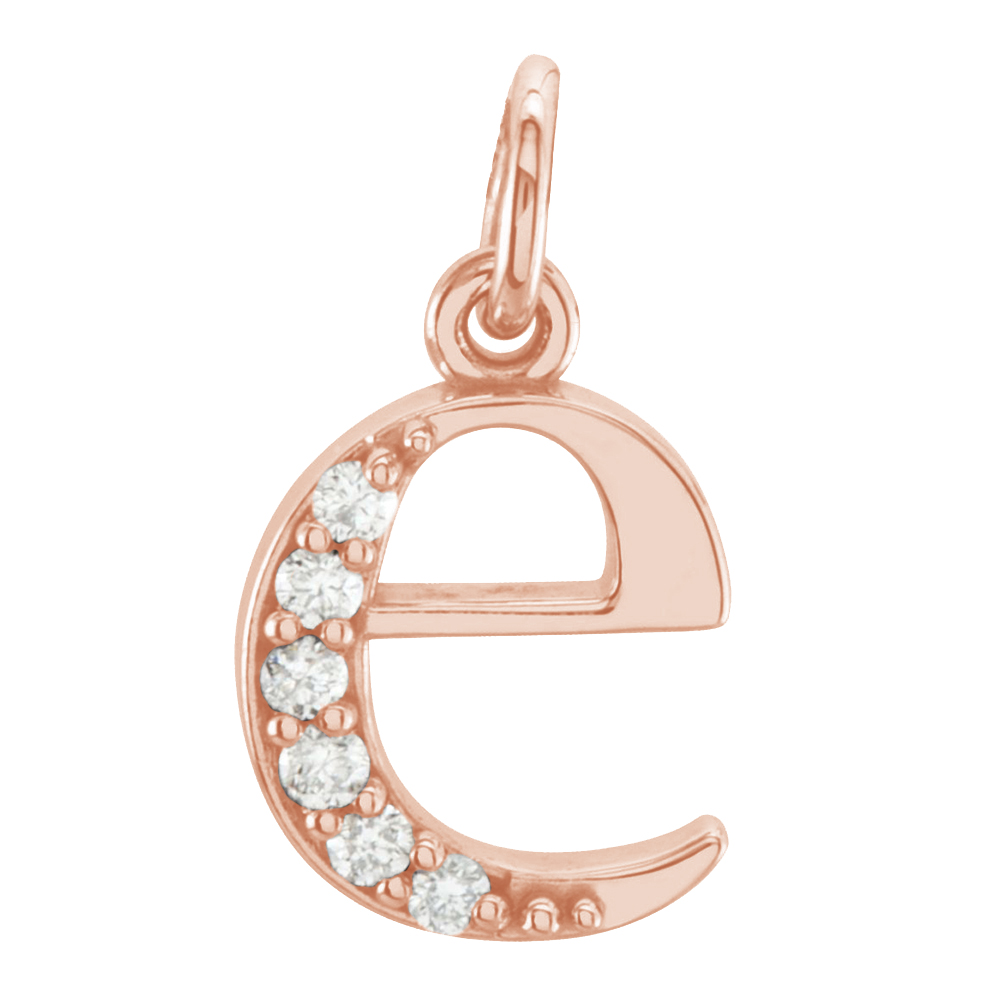 Lowercase Initial Diamond 'e' 14k Yellow Gold Pendant.