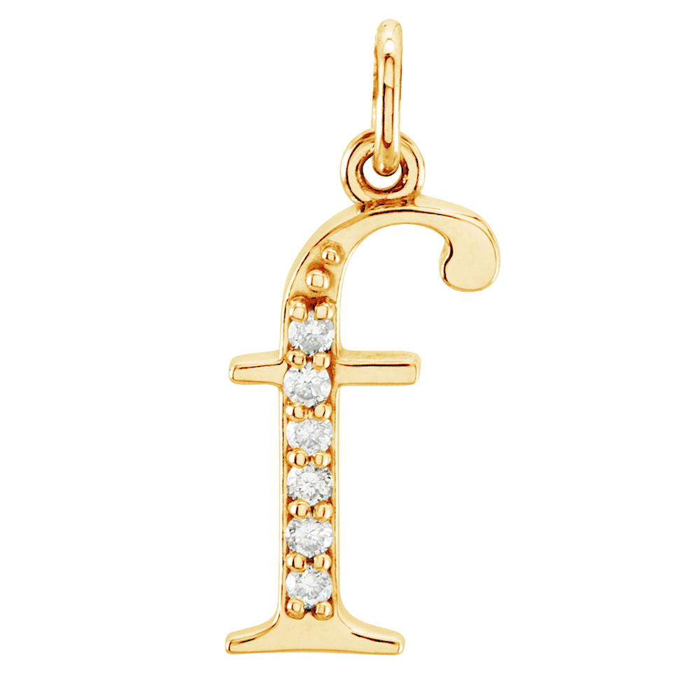 14k Yellow Gold Diamond Lowercase Initial 'f' Pendant.