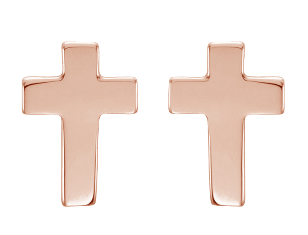 Girls 14k Rose Gold Cross Stud Earrings