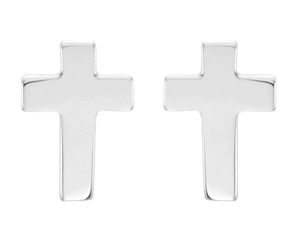 Girl's 14k White Gold Cross Stud Earrings, 7x10MM