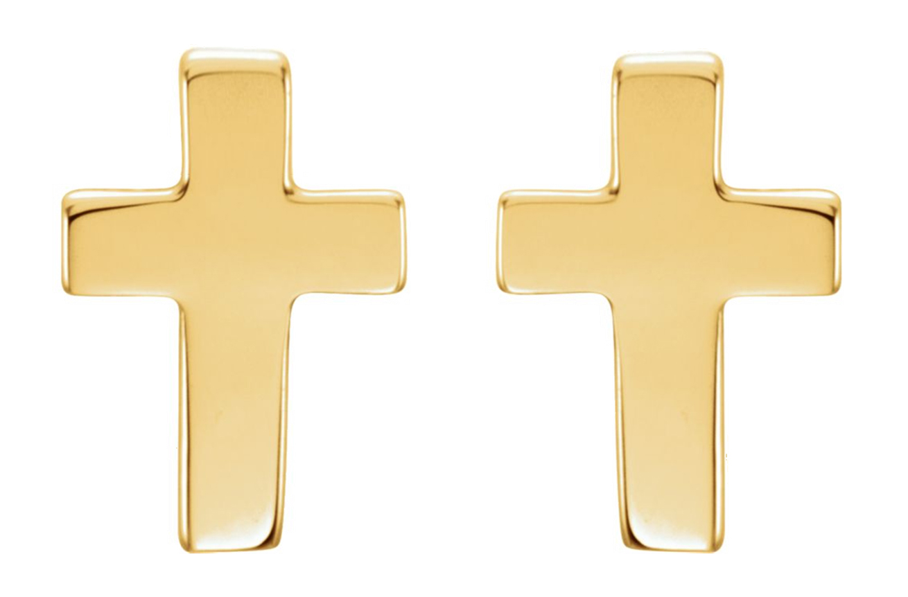 Girl's 14k yellow gold cross stud earrings.