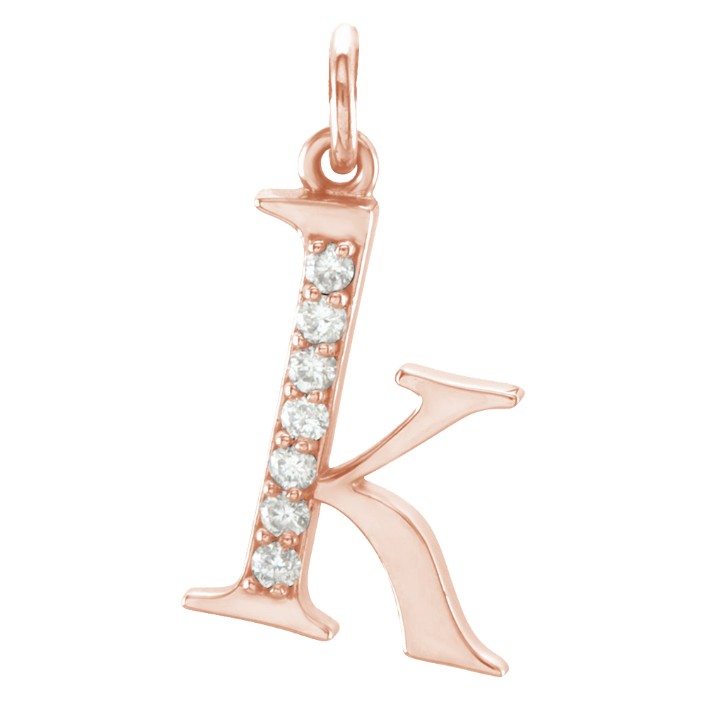 14k Rose Gold Diamond Lowercase Initial 'k' Pendant