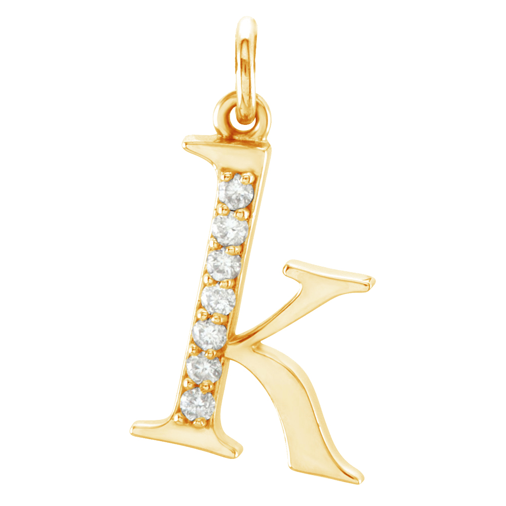 14k Yellow Gold Diamond Lowercase Initial 'k' Pendant