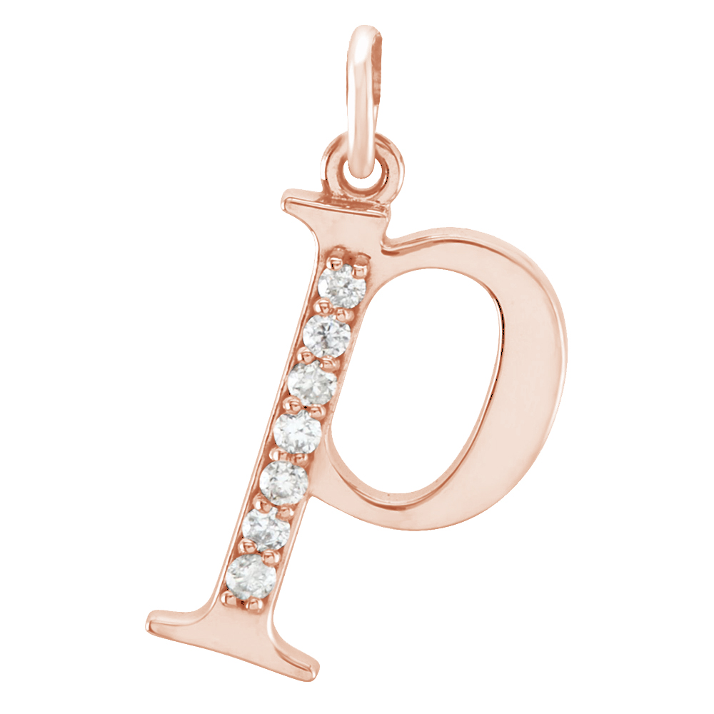 14k Rose Gold Diamond Lowercase Initial 'p' Pendant.