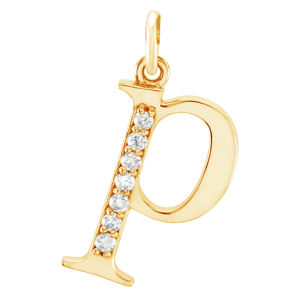 14k Yellow Gold Diamond Lowercase Initial 'p' Pendant