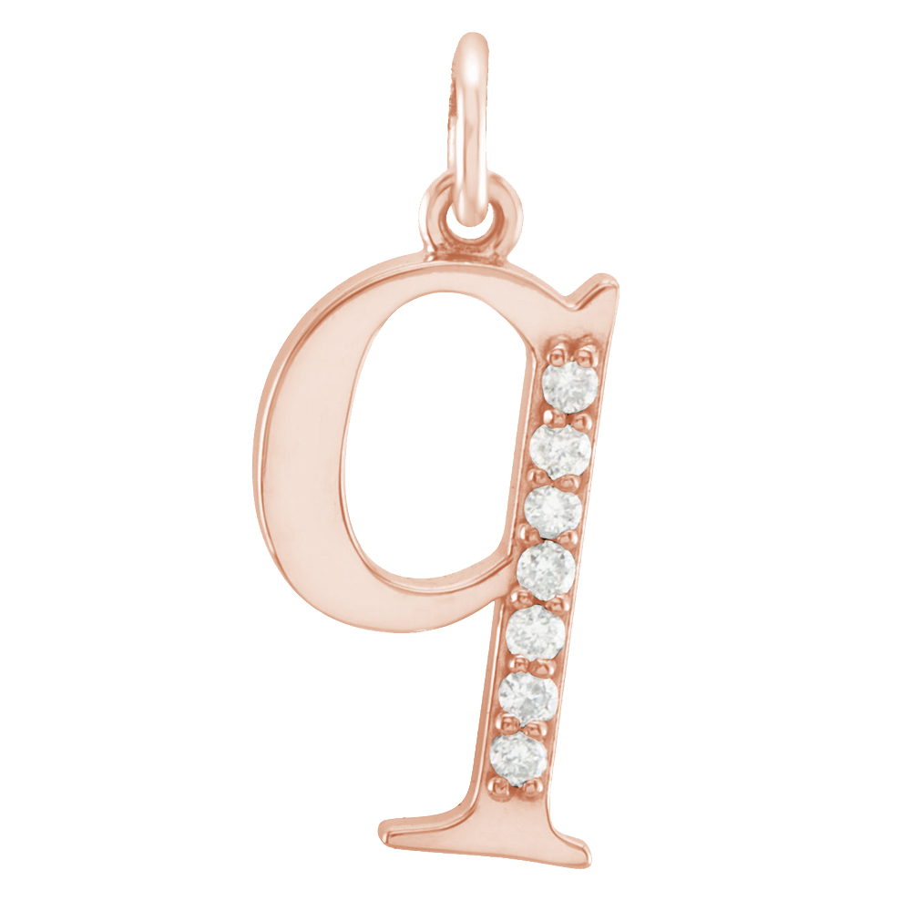 14k Rose Gold Diamond Lowercase Initial 'q' Pendant.