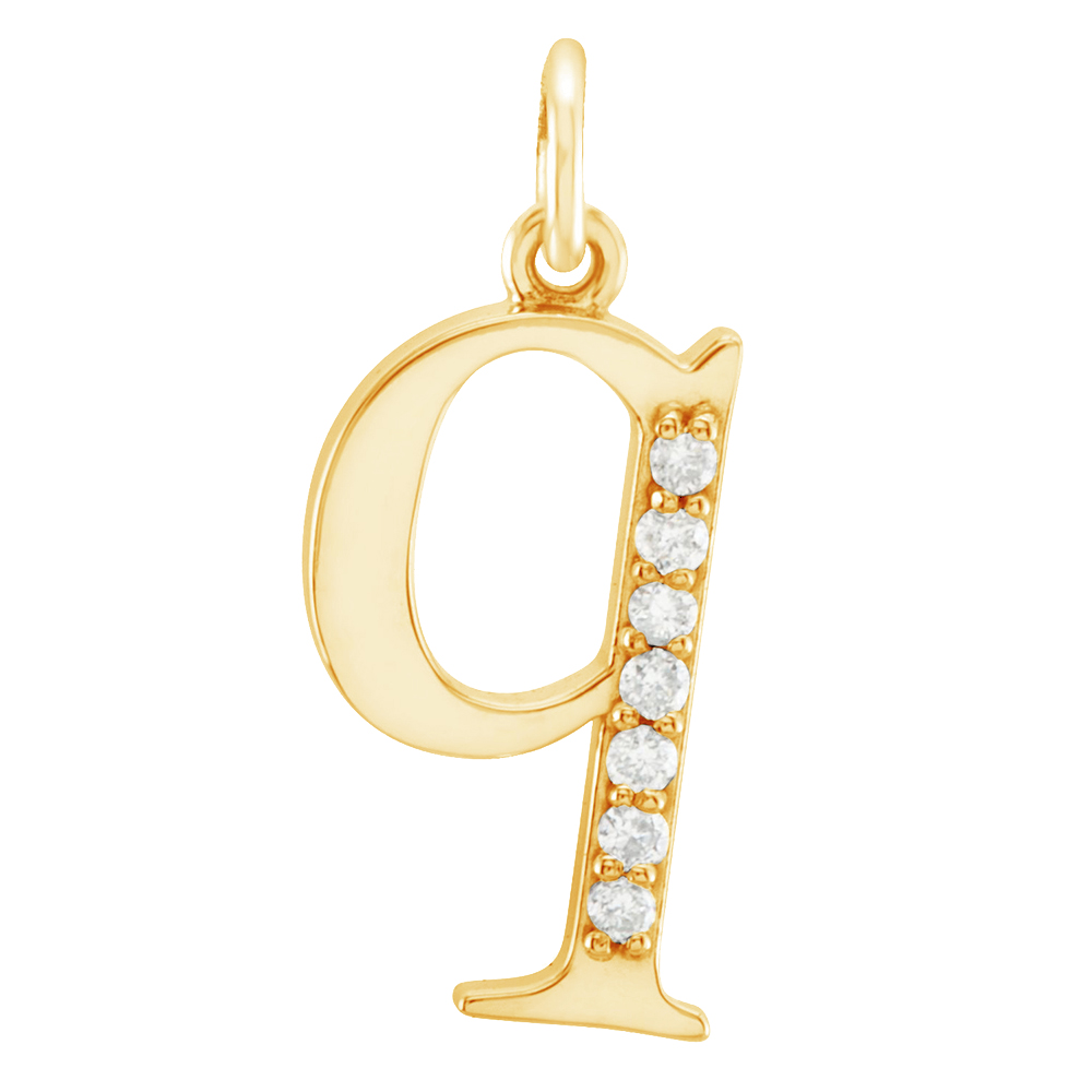 14k Yellow Gold Diamond Lowercase Initial 'q' Pendant