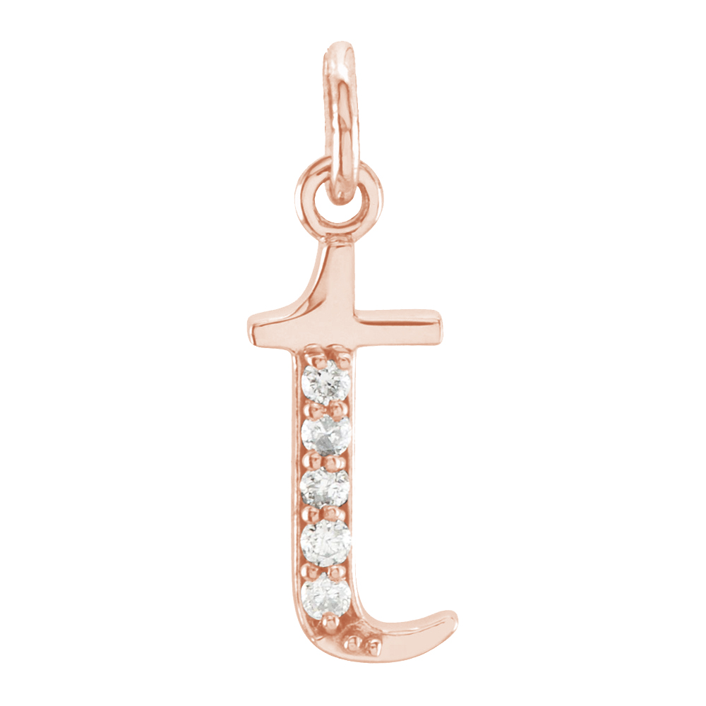 14k Rose Gold Diamond Lowercase Initial 't' Pendant.