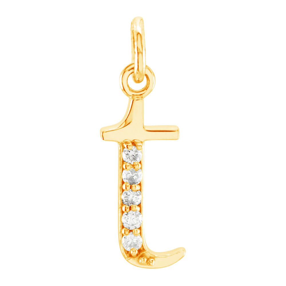 14k Yellow Gold Diamond Lowercase Initial 't' Pendant