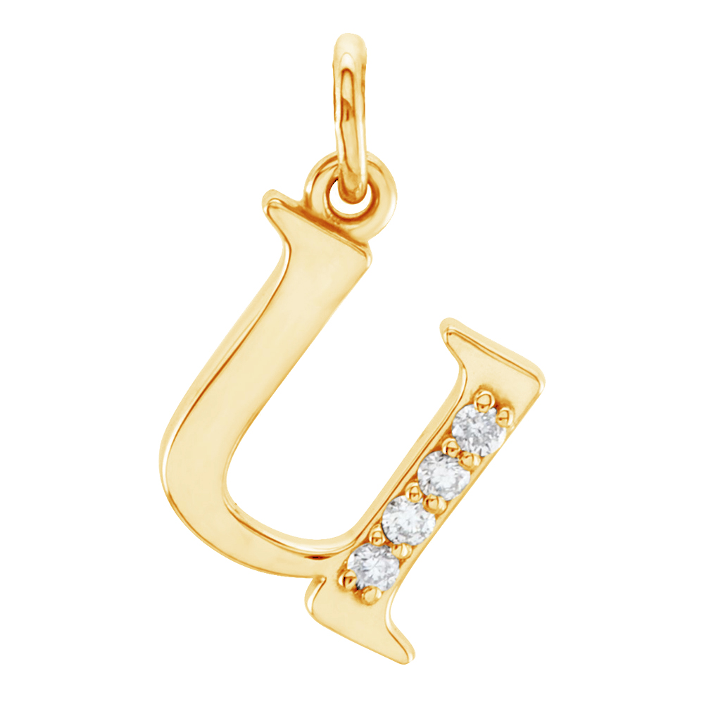 14k Yellow Gold Diamond Lowercase Initial 'u' Pendant