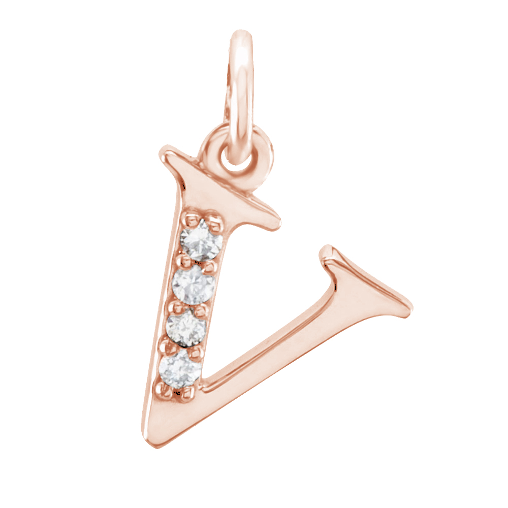 14k Rose Gold Diamond Lowercase Initial 'v' Pendant.