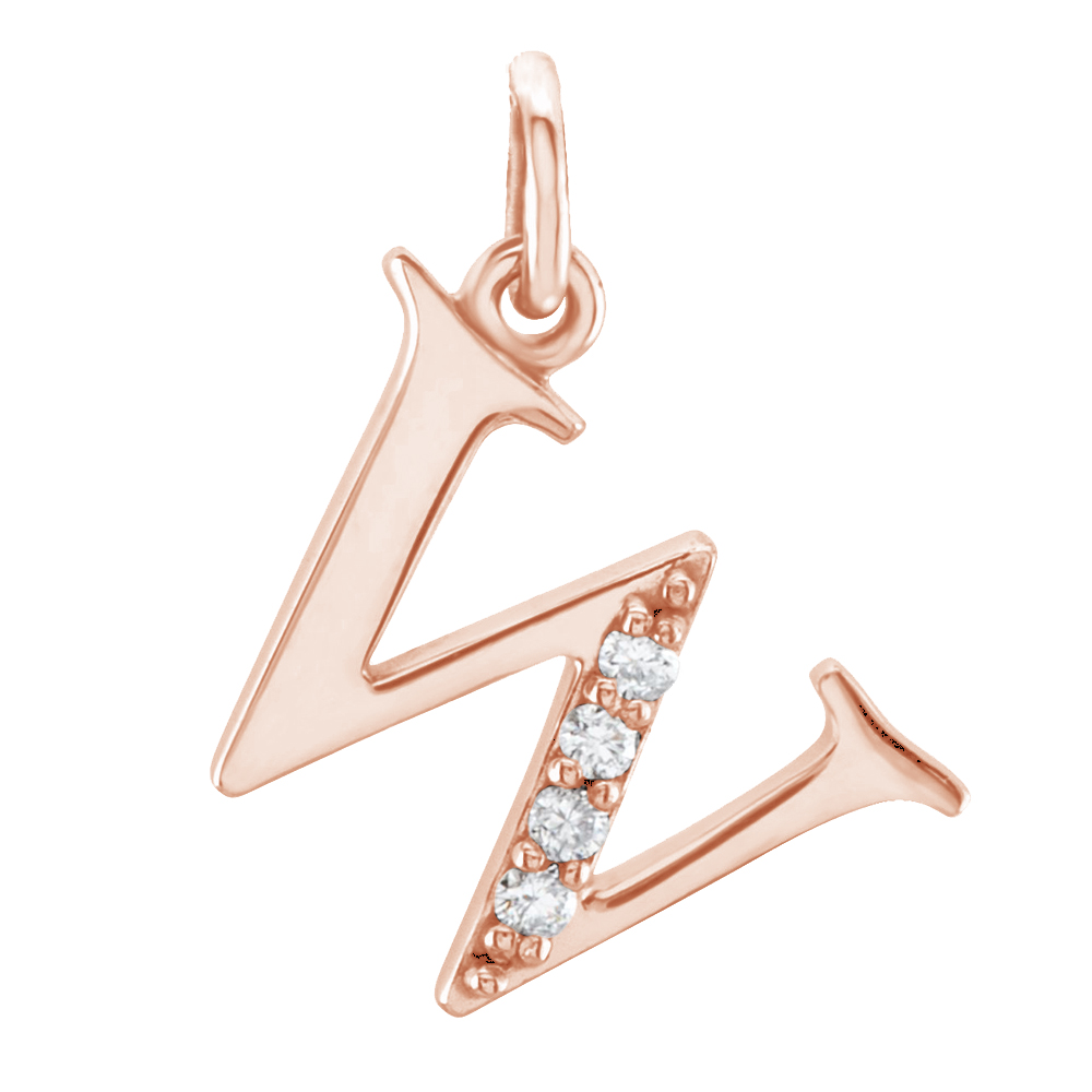 14k Rose Gold Diamond Lowercase Initial 'w' Pendant.