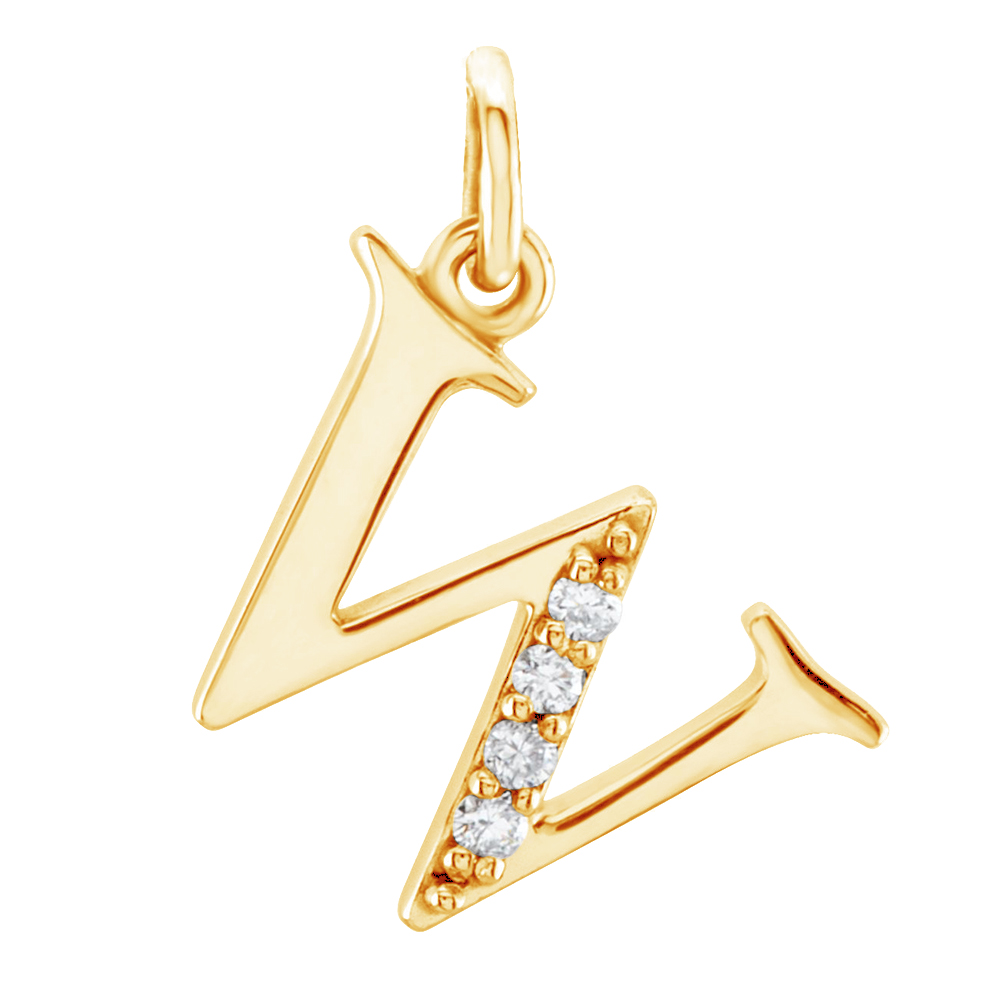 14k Yellow Gold Diamond Lowercase Initial 'w' Pendant