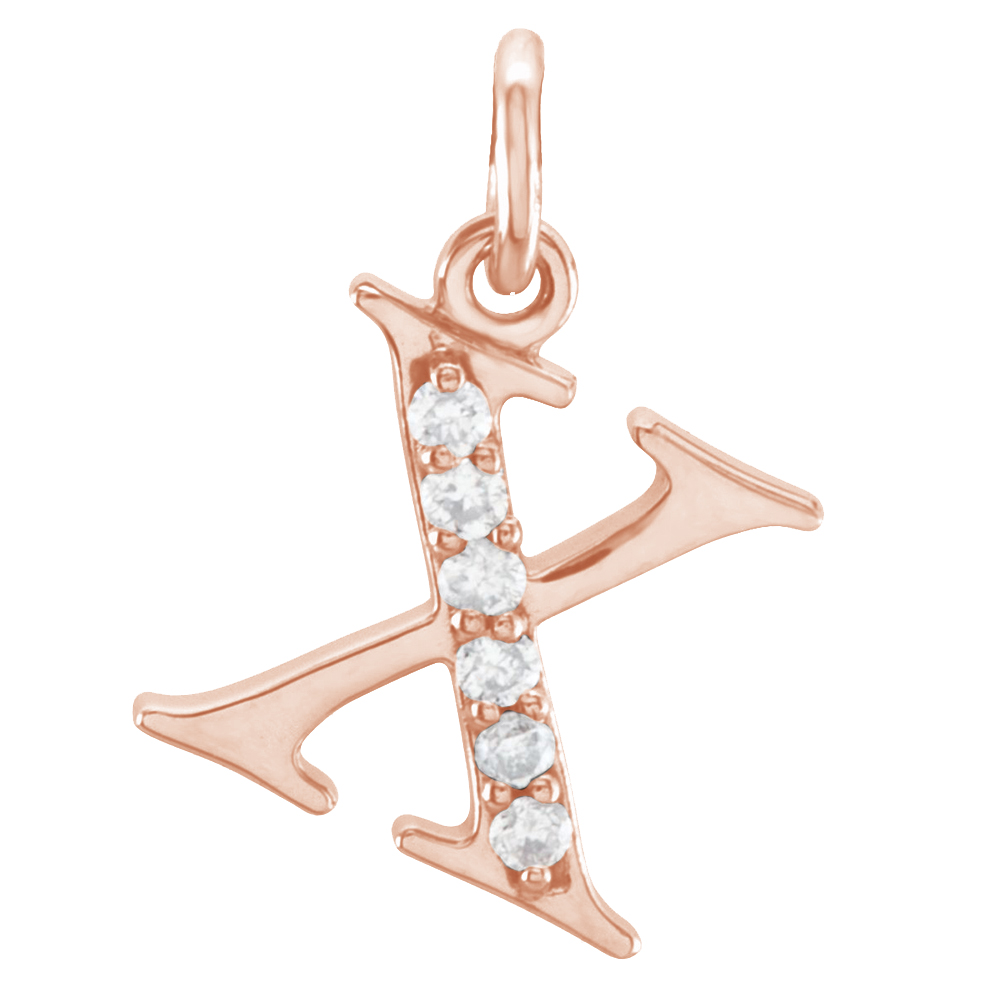 14k Rose Gold Diamond Lowercase Initial 'x' Pendant.