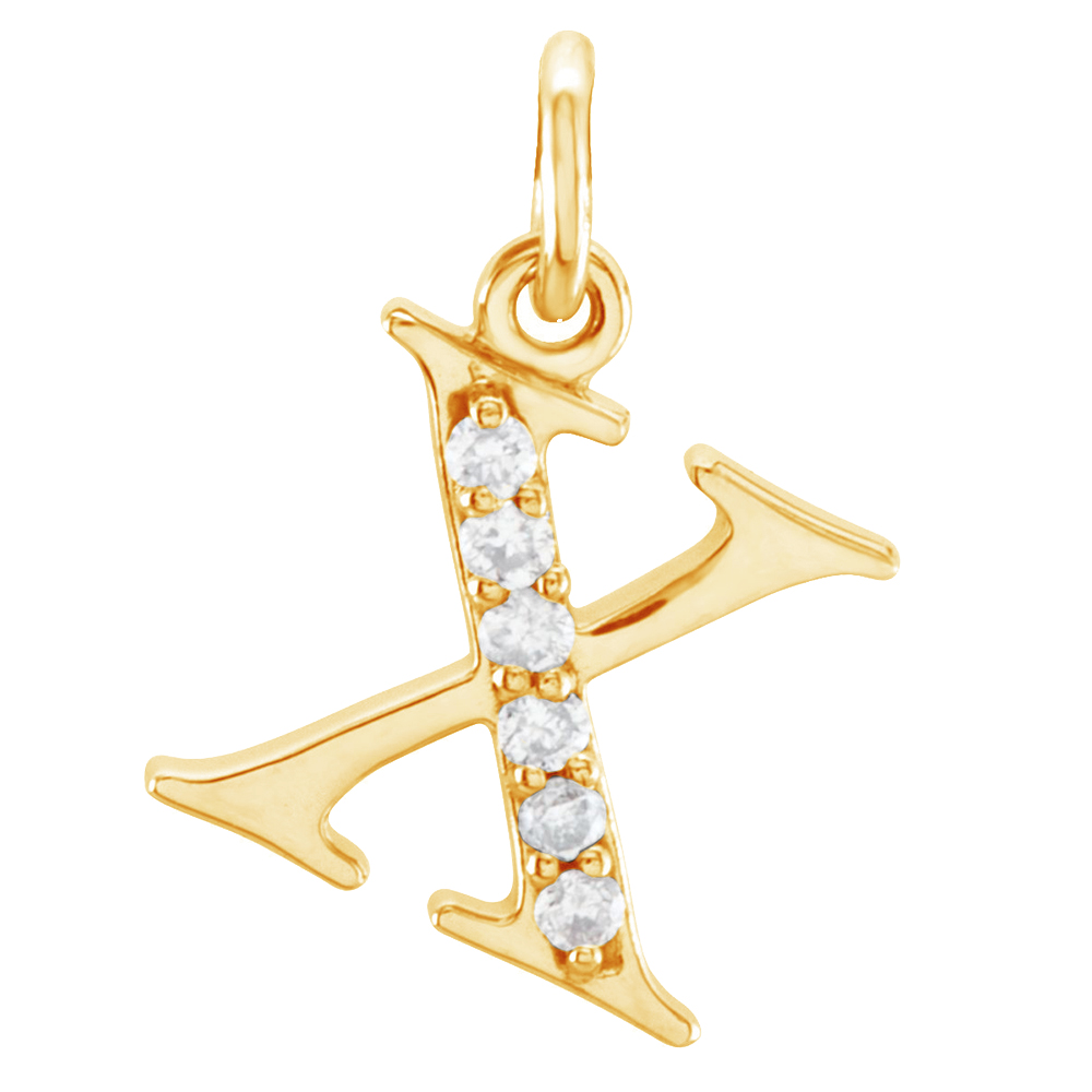 14k Yellow Gold Diamond Lowercase Initial 'x' Pendant