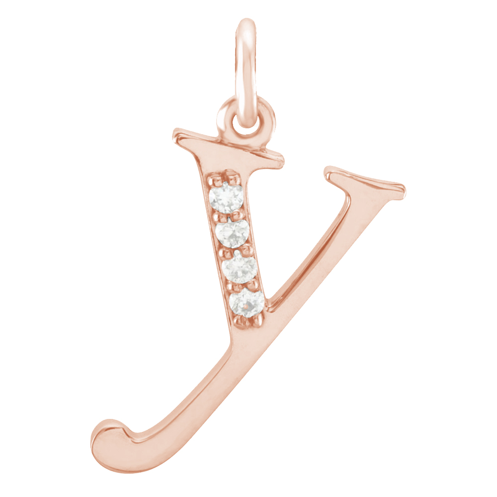 14k Rose Gold Diamond Lowercase Initial 'y' Pendant.