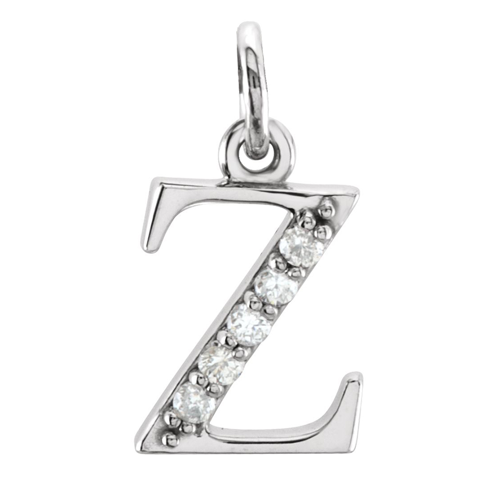 14k White Gold Diamond Lowercase Initial z Pendant