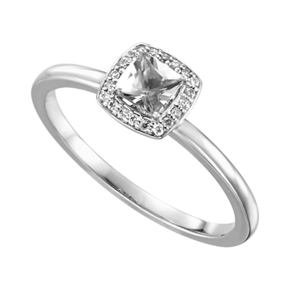 Princess-Cut Diamond Halo-Style Ring, Rhodium-Plated 14k White Gold