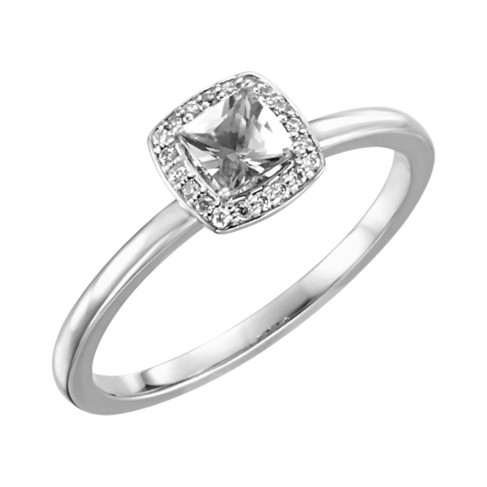 Princess-Cut Diamond Halo-Style Ring, Rhodium-Plated 14k White Gold