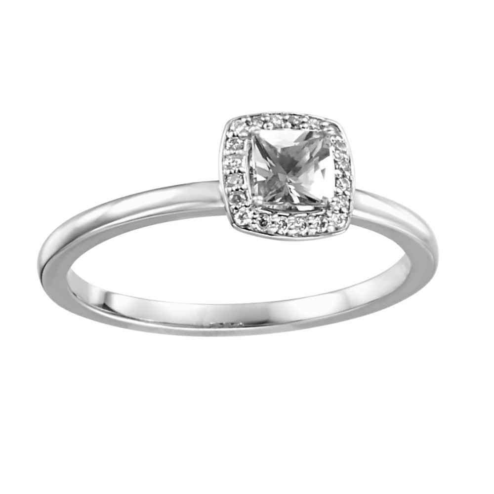 Princess-Cut Diamond Halo-Style Ring, Rhodium-Plated 14k White Gold