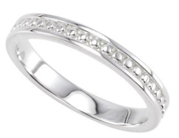 Granulated Bead Granulated Raised Edge 2.75mm Stacking Band in Sterling Silver or 14k White Gold.