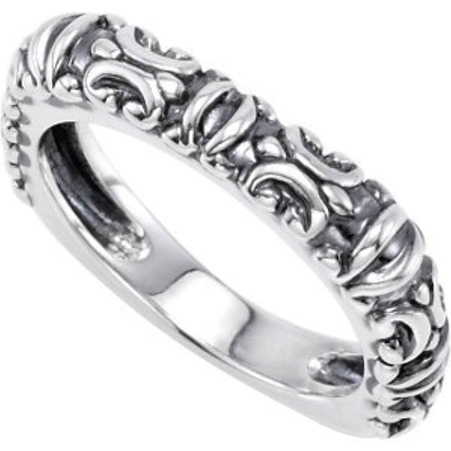 Sterling Silver Antiqued Scroll Stacking Ring.