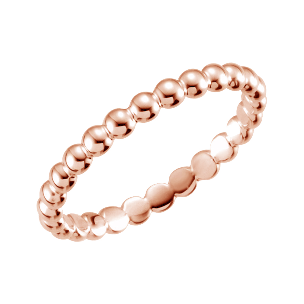 Stackable 2.5mm Beaded Ring, 14k Rose Gold