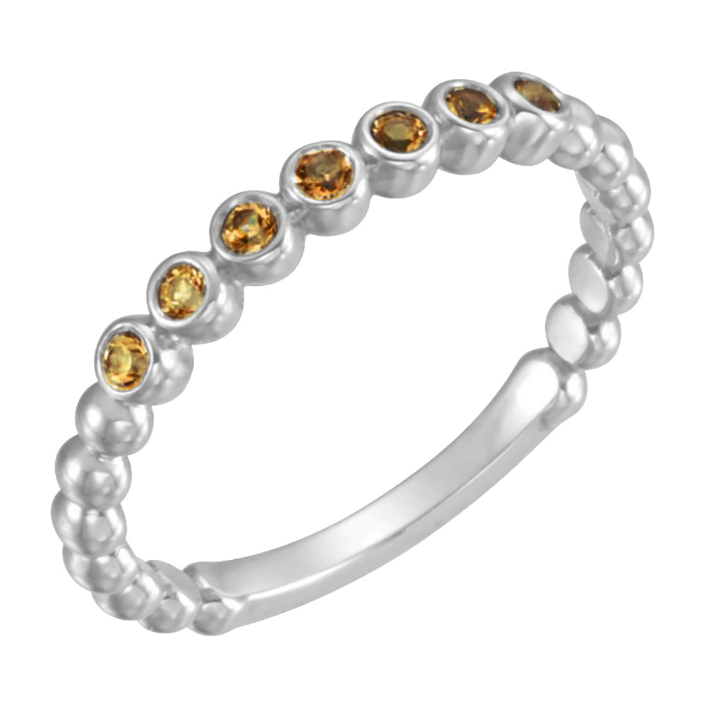 Citrine Stackable Beaded Ring, Rhodium-Plated 14k White Gold