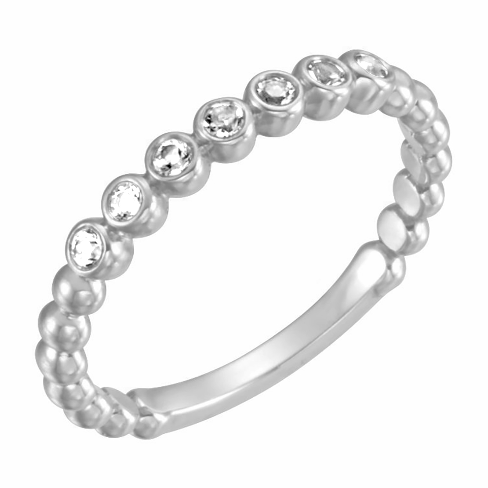 Diamond Stackable Beaded Ring, 14k White Gold