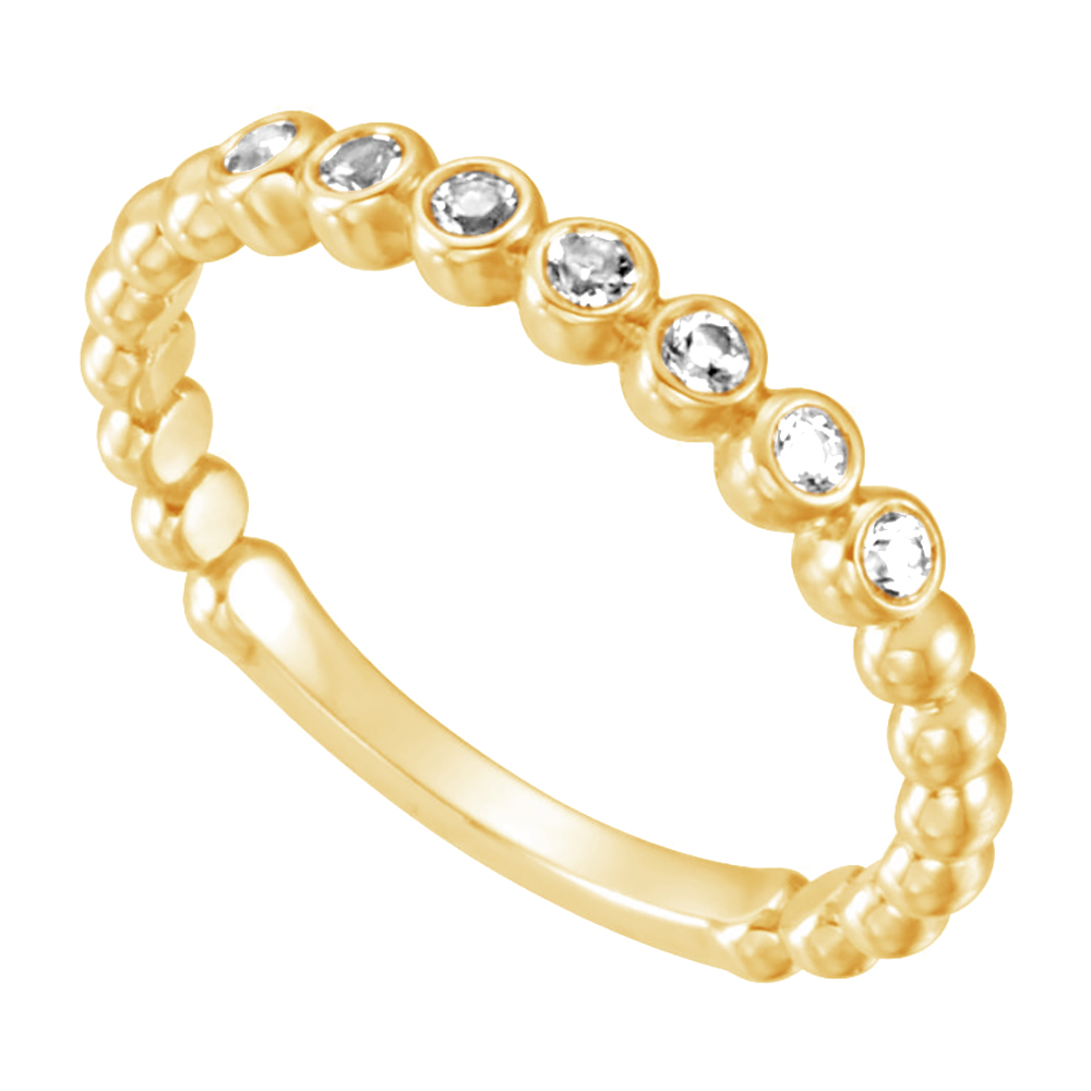 Diamond Stackable Beaded Ring, 14k Yellow Gold