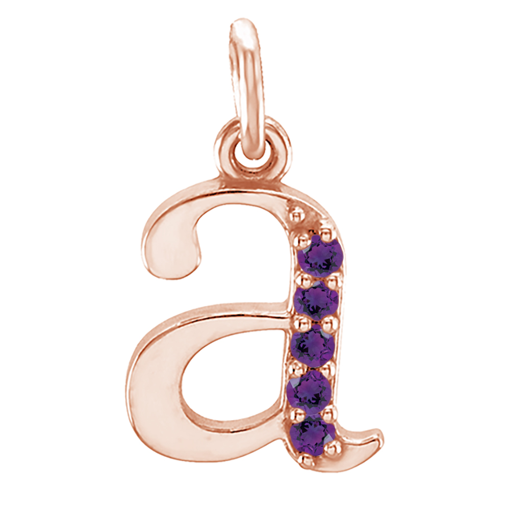 14k Rose Gold Lowercase Amethyst Initial 'a' Pendant.