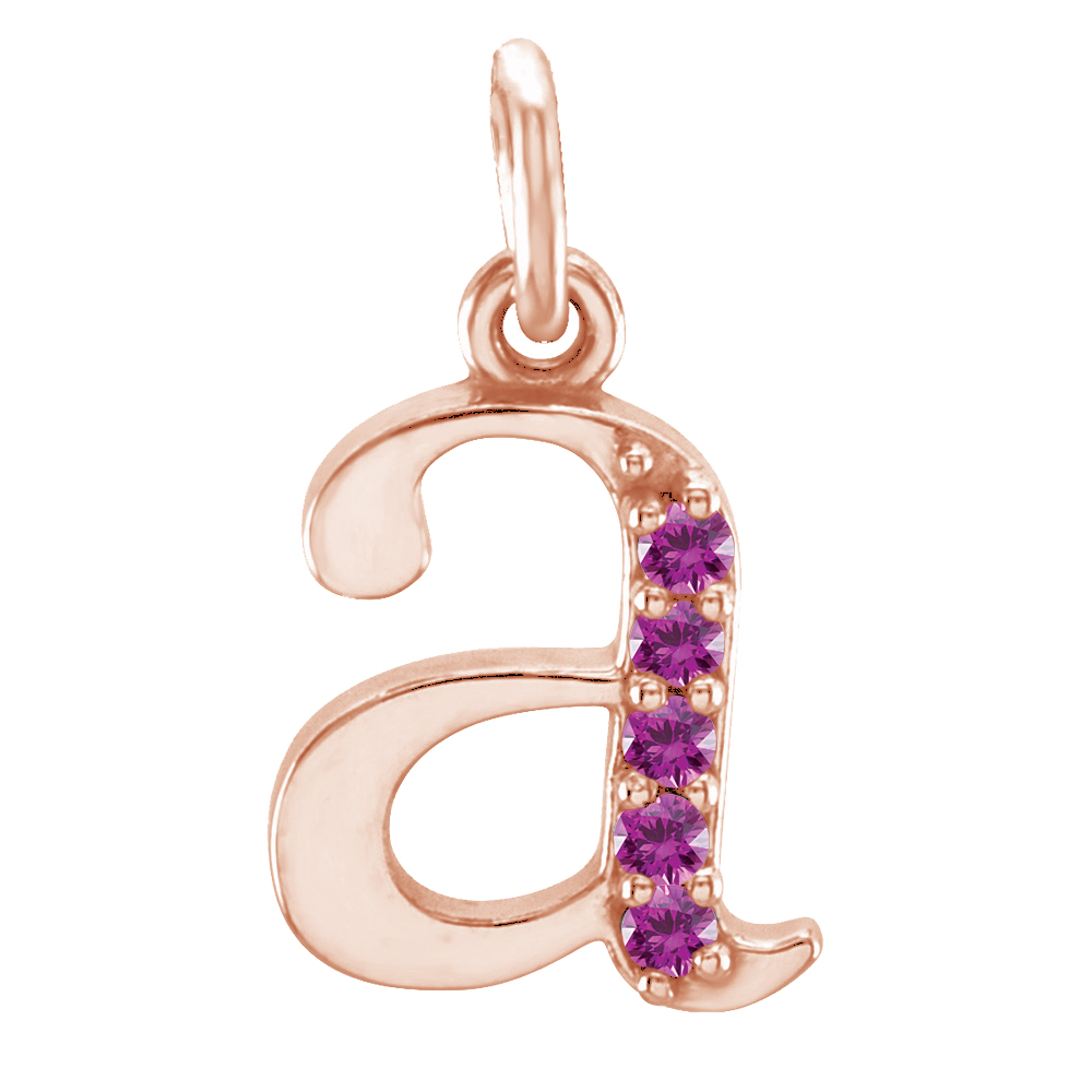 14k Rose Gold Lowercase Pink Sapphire Initial 'a' Pendant, front.