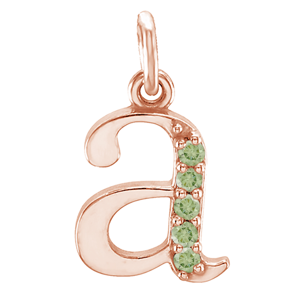 14k Rose Gold Lowercase Yellow Apple Green Round Diamond Initial 'a' Pendant, main. 